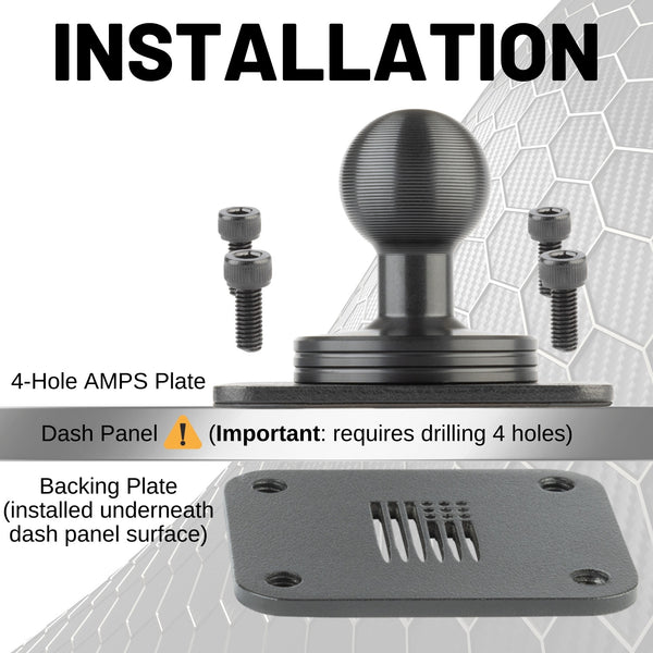 4-Hole AMPS Mounting Plate with 20mm Ball Mount + Metal Backing Plate ...