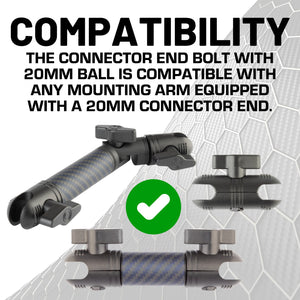 Plus One Connector End Bolt with Integrated 20mm Ball Mount