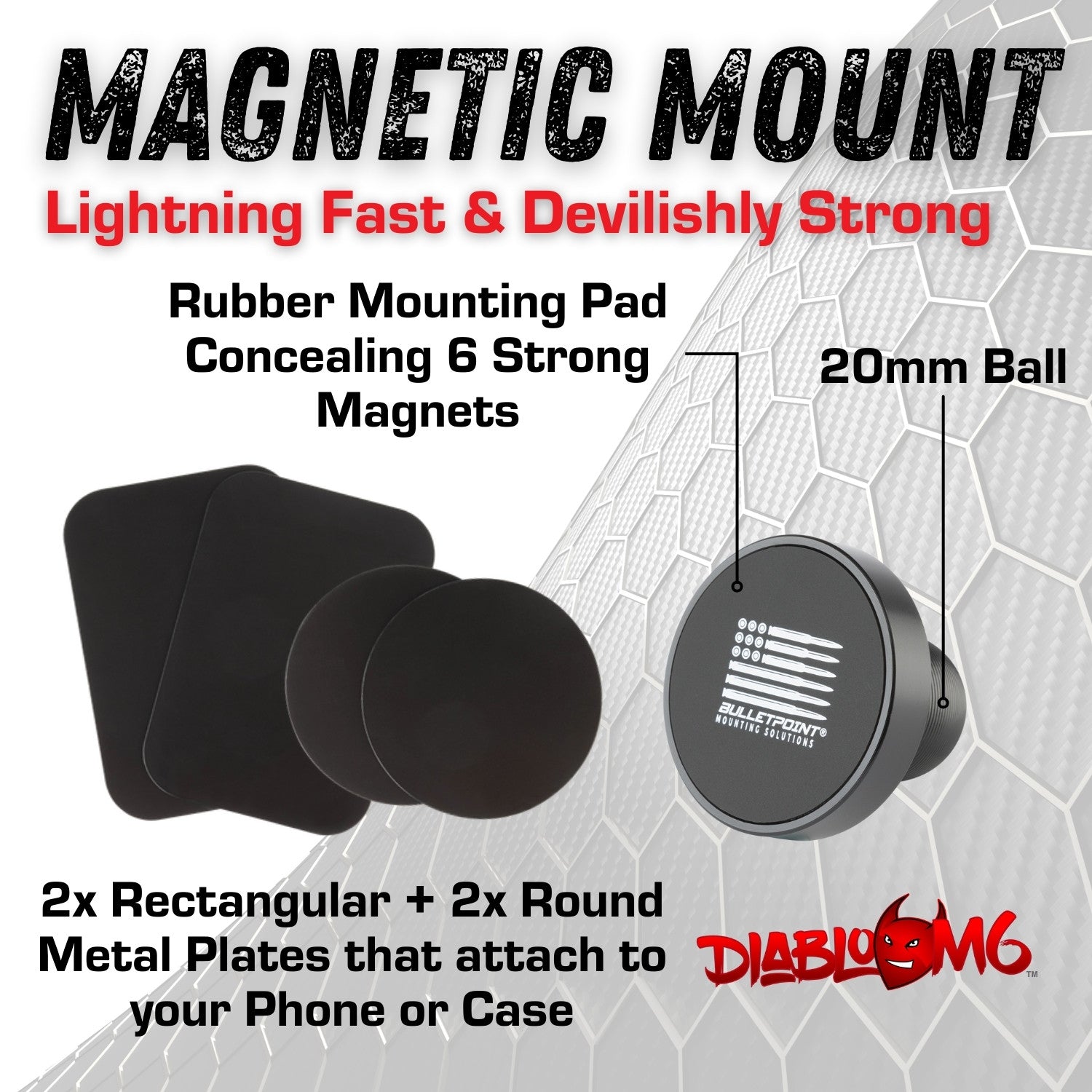 Carbon Fiber/Kevlar Arm and DiabloM6 Magnetic Phone Mount Holder Combo