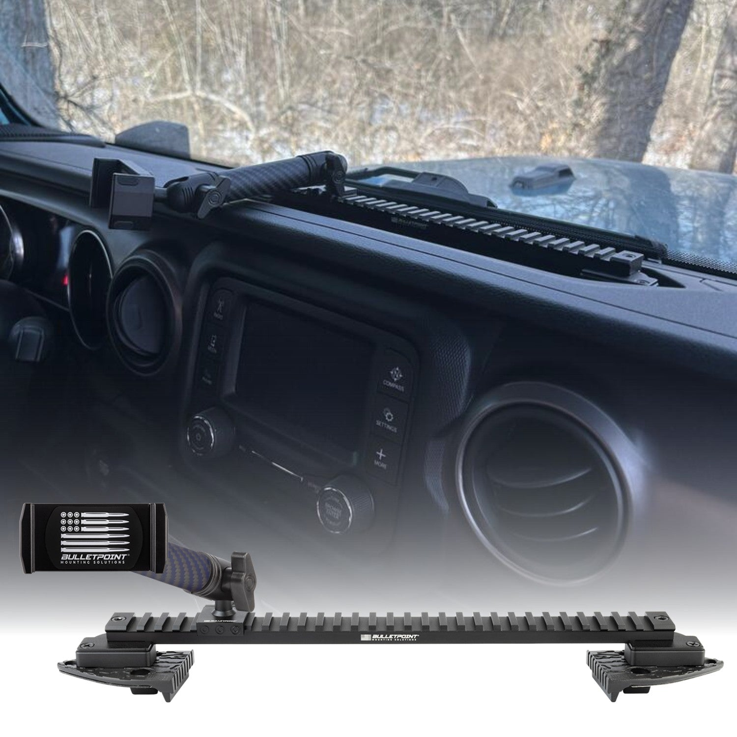 Picatinny-Style Rail Dash Mount Phone Holder for 2018-2023 Jeep Wrangler & 2020-2023 Jeep Gladiator