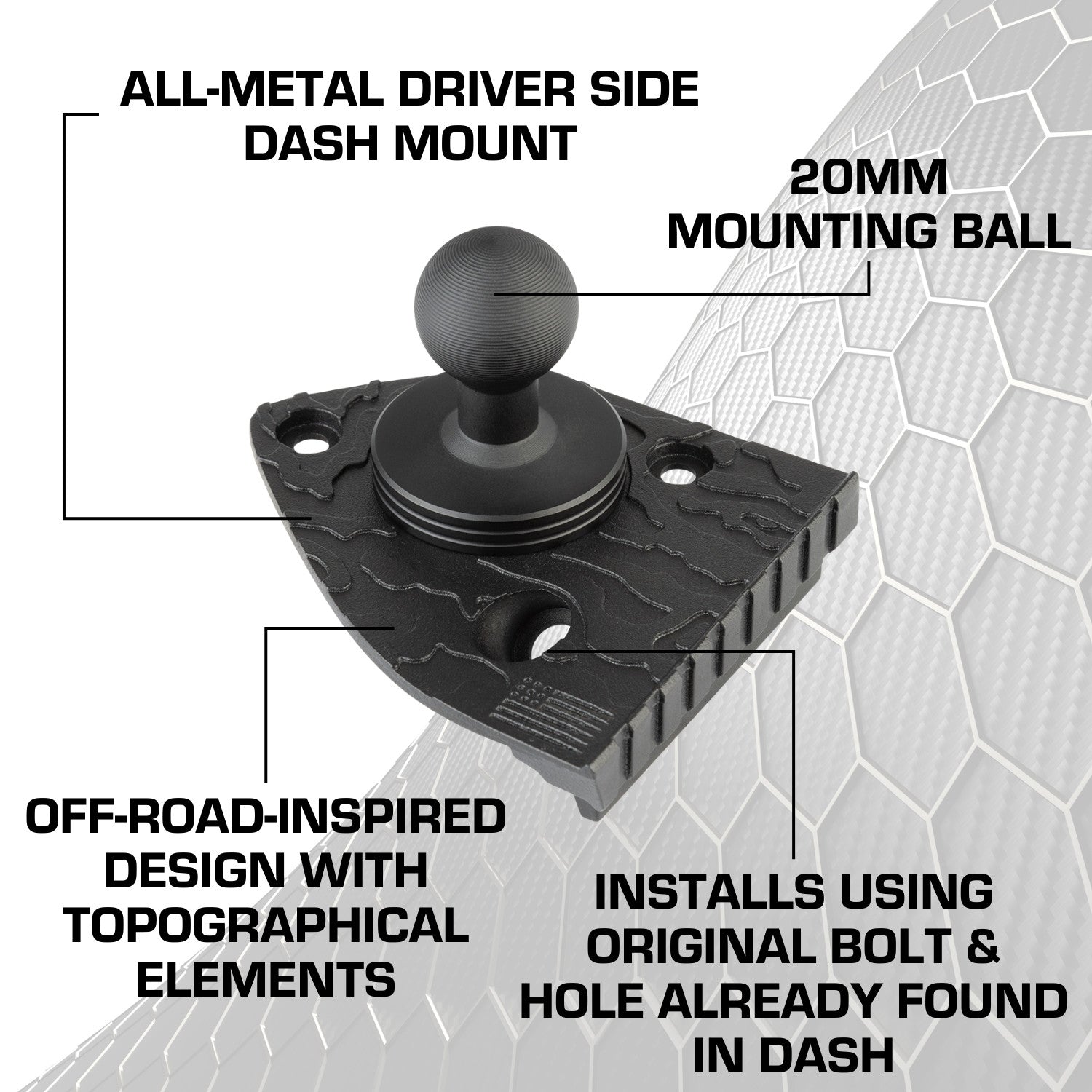 2018-2023 Jeep Wrangler JL + 2020-2023 Jeep Gladiator Driver Side Single 20mm Ball Mounting Base
