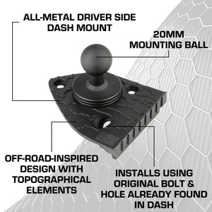 2018-2023 Jeep Wrangler JL + 2020-2023 Jeep Gladiator Driver Side Single 20mm Ball Mounting Base